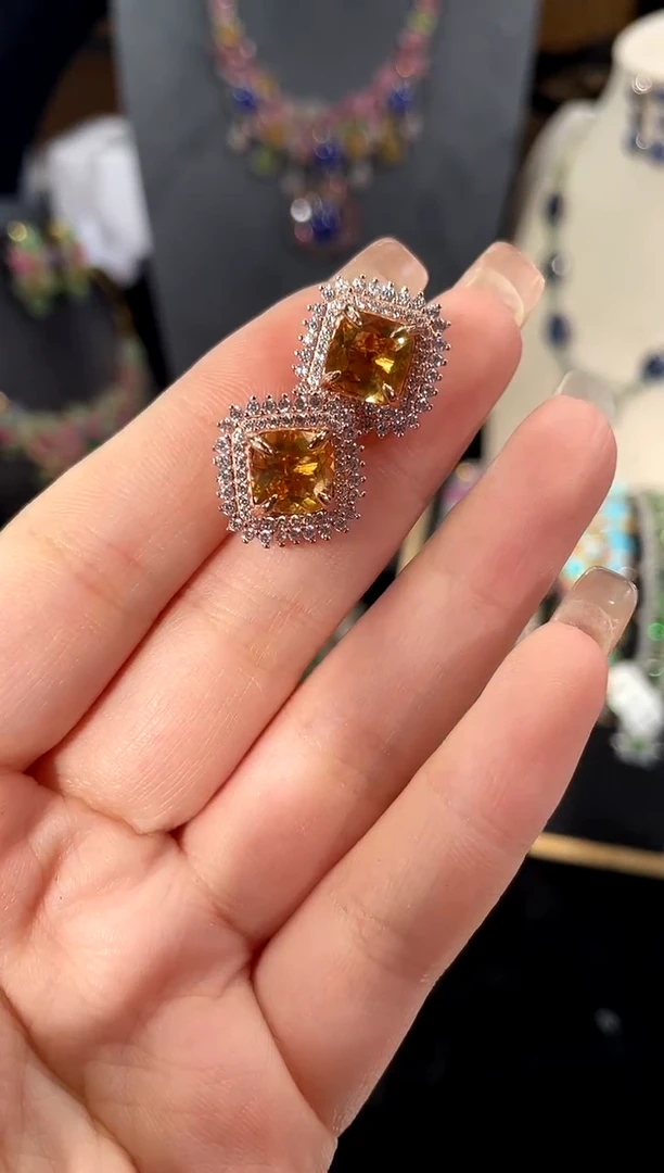 水晶耳饰银S925镶嵌耳饰