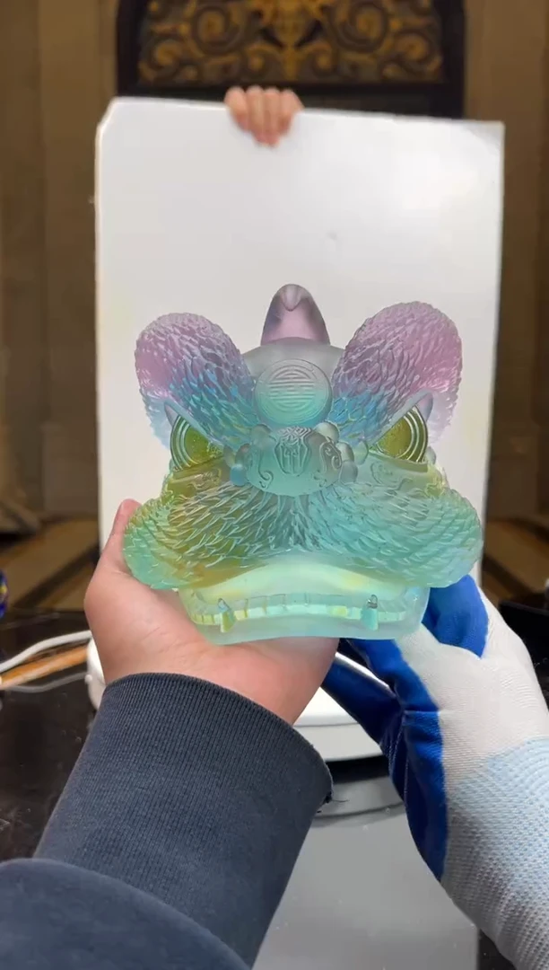 【闪购商品】摆件醒狮水晶琉璃艺术摆件