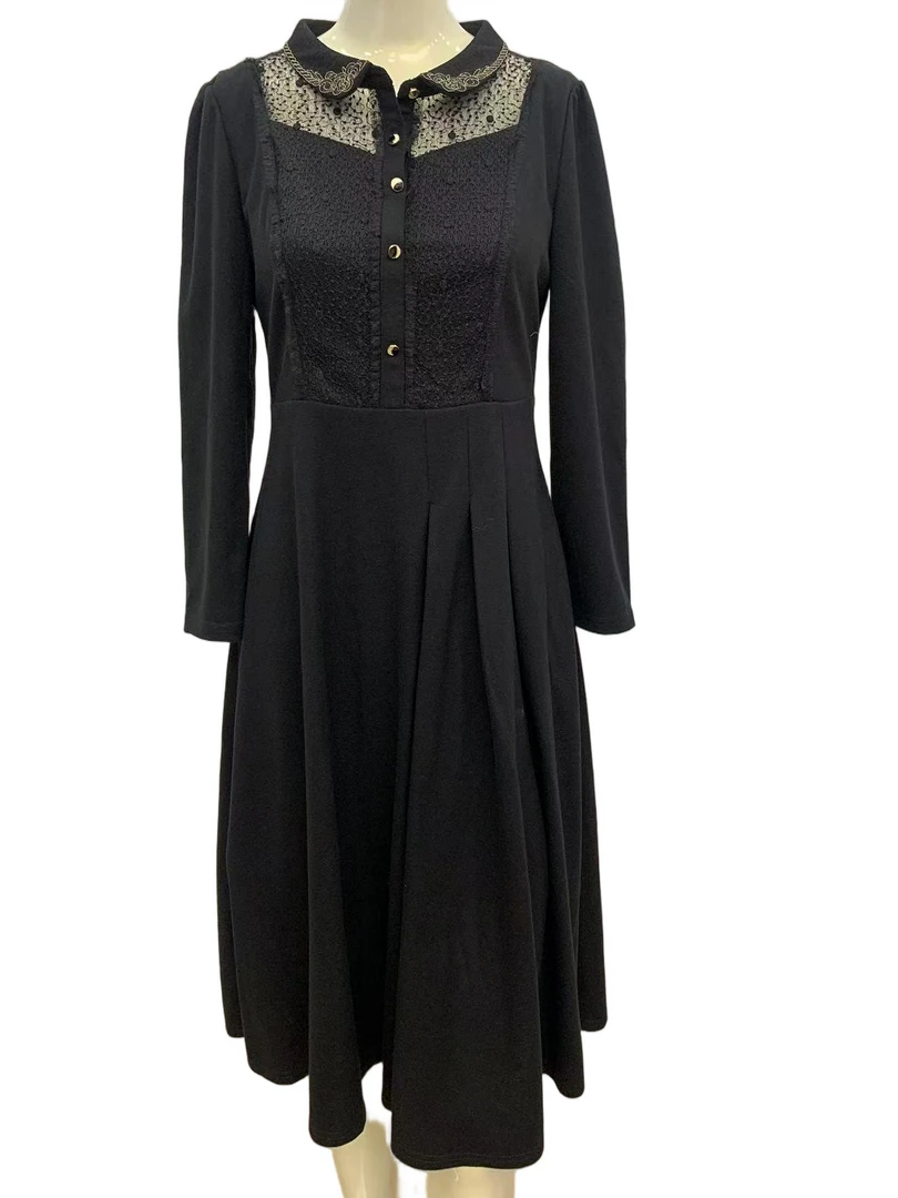 8618-1 高腰显瘦秋季韩系通勤棉质连衣裙小黑裙气质连衣裙