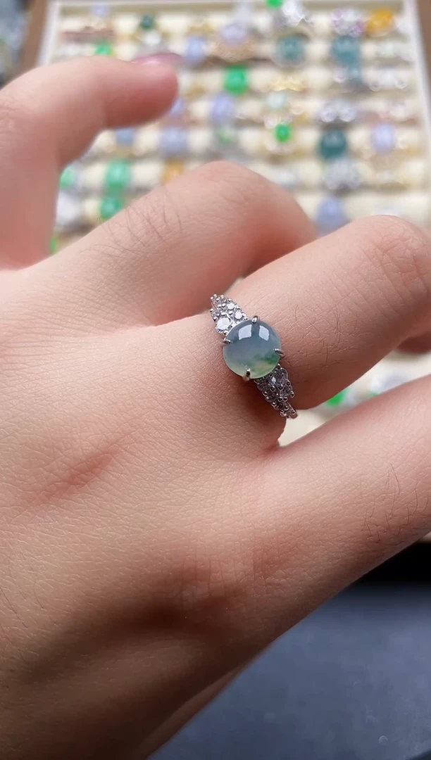 银S925镶嵌戒指翡翠1