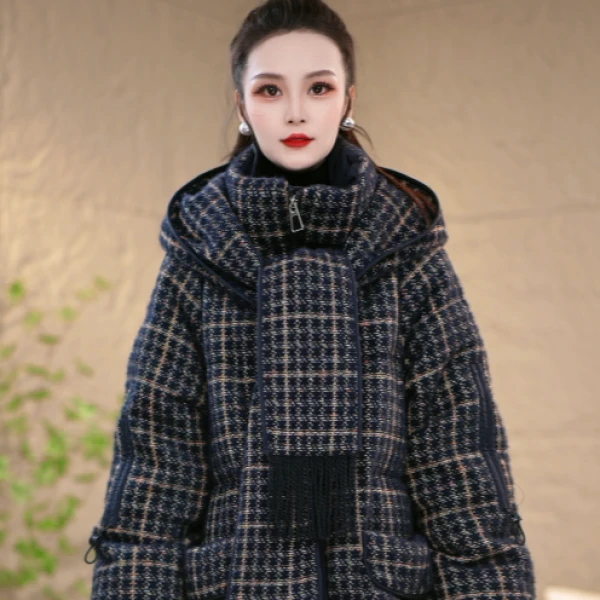 冬季设计感围巾连帽百搭经典保暖白鸭绒羽绒服M-XL