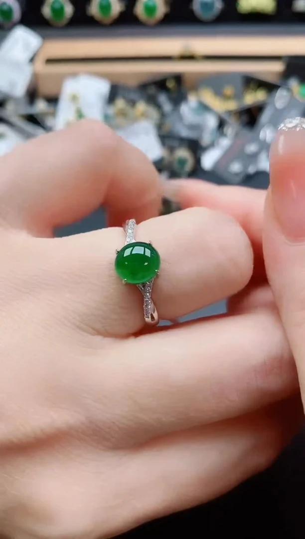 银S925镶嵌戒指翡翠1