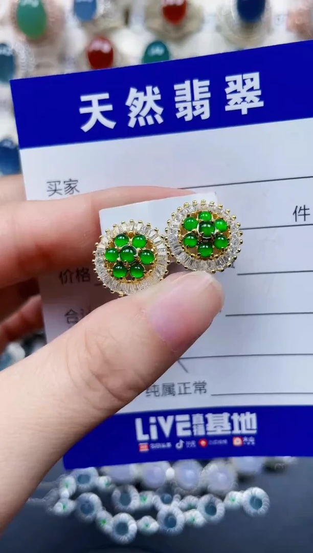 银S925镶嵌翡翠耳饰549
