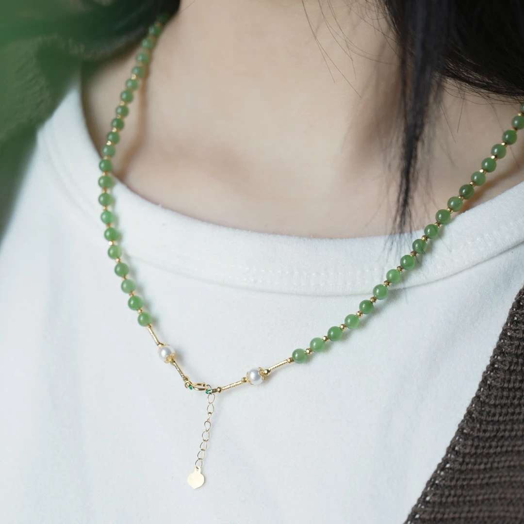 【青果觅金】和田玉项链+苹果碧玉精致万能链+18k金+多样性发一件