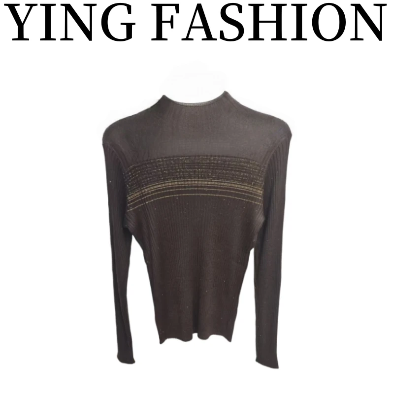 【YING FASHION】莹老板-时尚气质百搭条钻拼纱毛衣 8021000