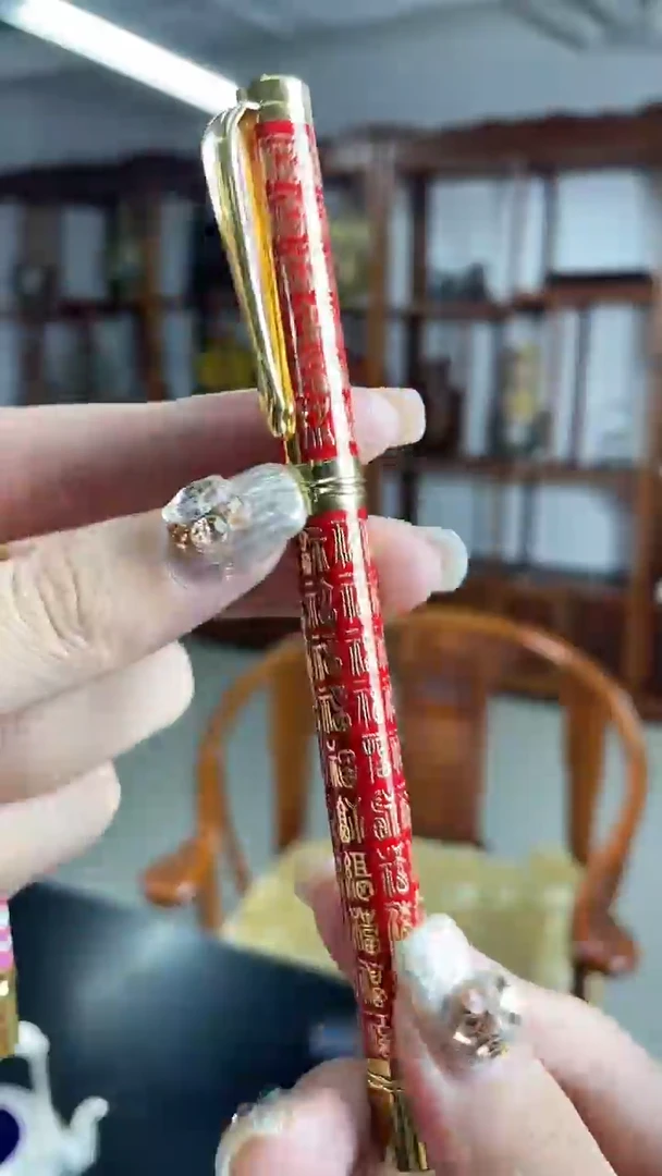 非遗手工景泰蓝圆珠笔红色福