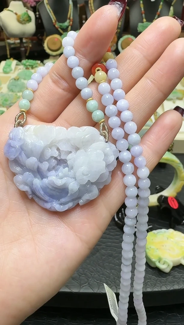 【闪购商品】翡翠颈饰未镶嵌紫翡花开富贵