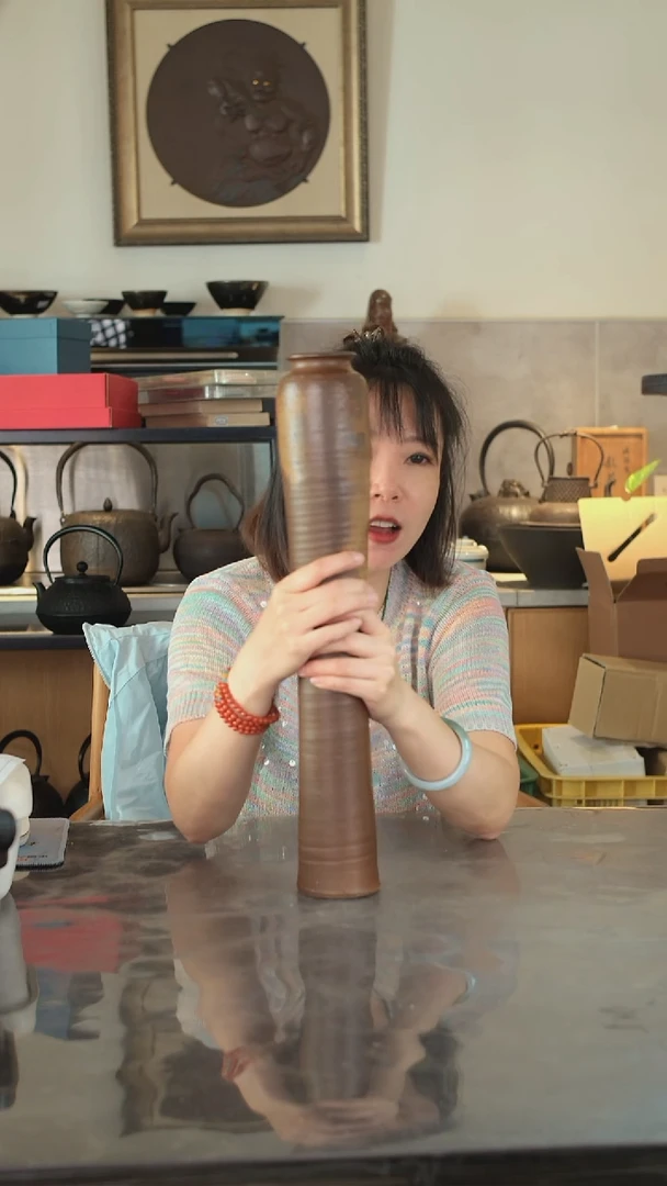 陶土日本备前烧长桶型花器