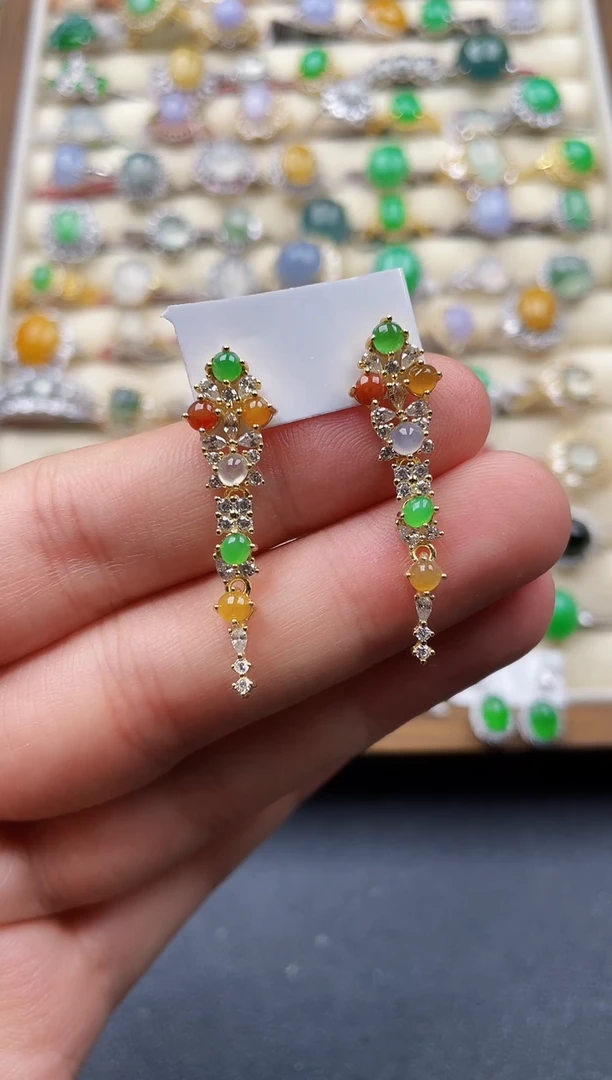 银S925镶嵌翡翠耳饰98