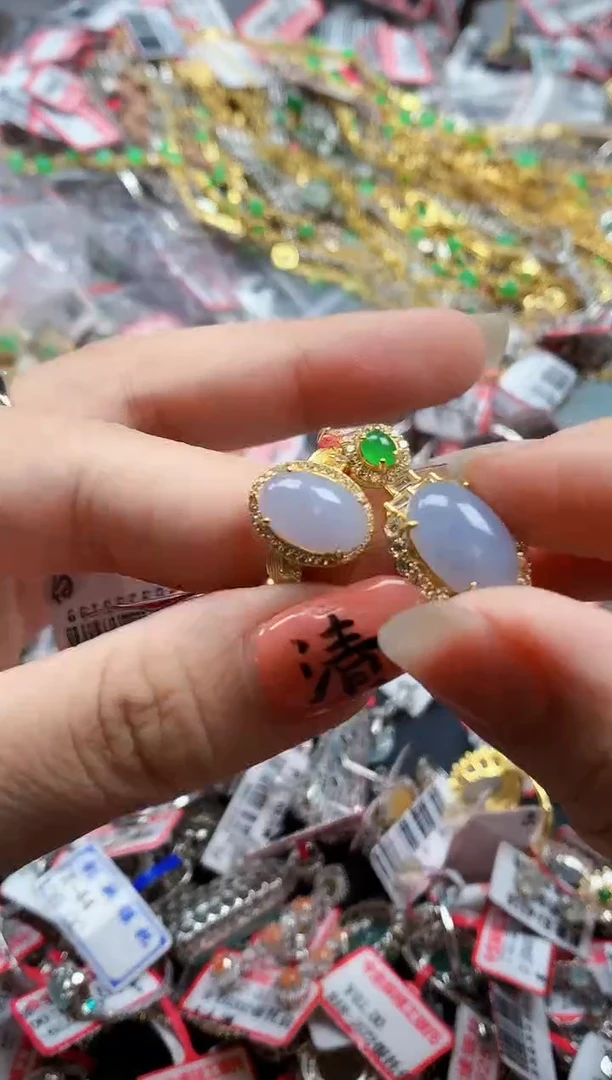 银S925镶嵌戒指翡翠天然A货缅甸翡翠
