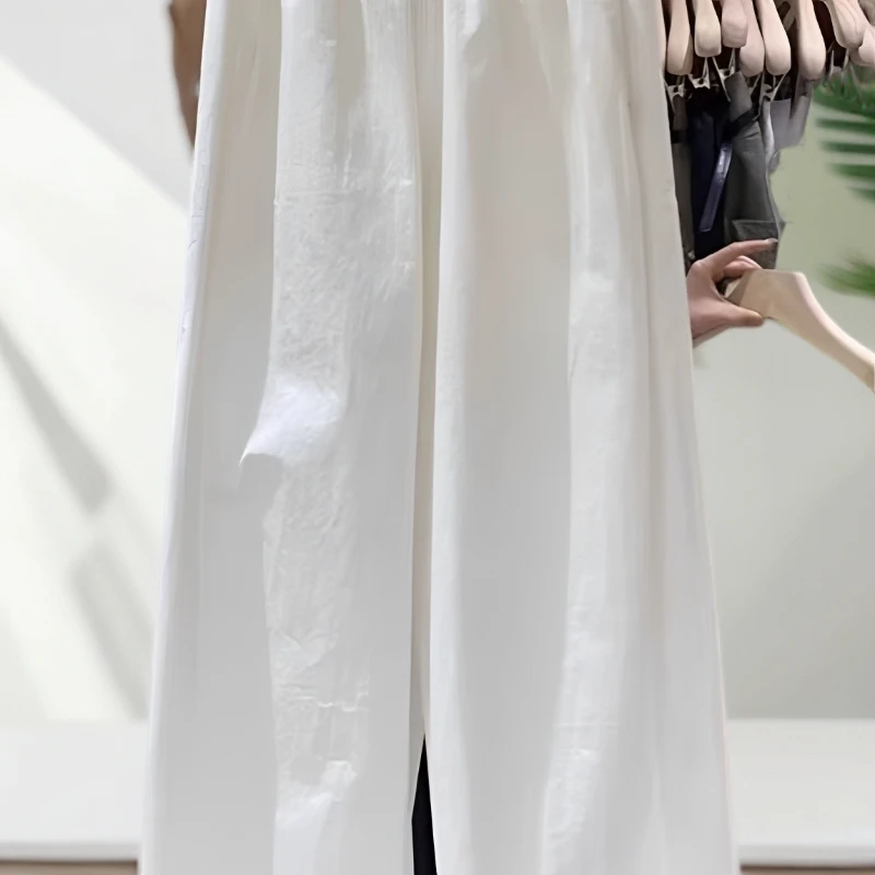 韩系极简风松紧腰阔腿裤女2025夏季遮胯纯色薄款裤子休闲百搭5061