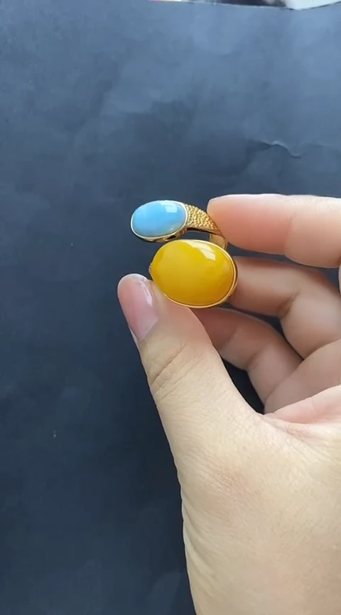 未镶嵌琥珀裸石蜜蜡戒指