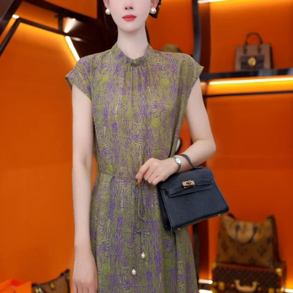 2025新款苌弘孤鸾连衣裙新中式中长款宽松裙子气质夏季正品女显瘦