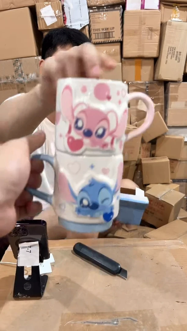 瓷片原盒Q版史迪仔安琪对杯