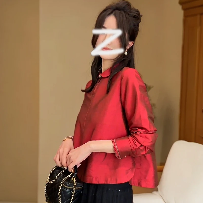 2025冬轻奢高级感高端欧货洋气独特别致漂亮新中式国风红色衬衫女
