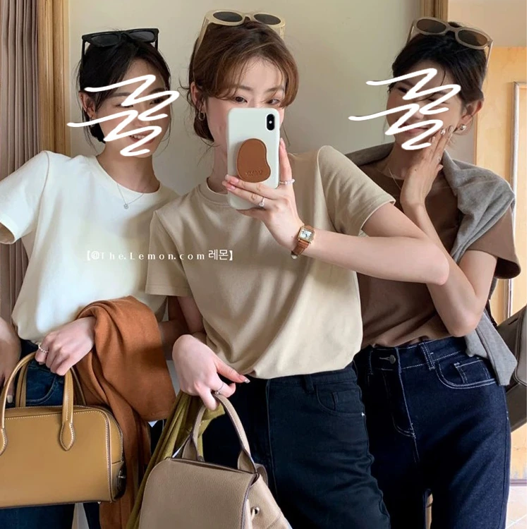 夏季圆领纯色T恤百搭显瘦白色舒适休闲女士夏季简约宽松