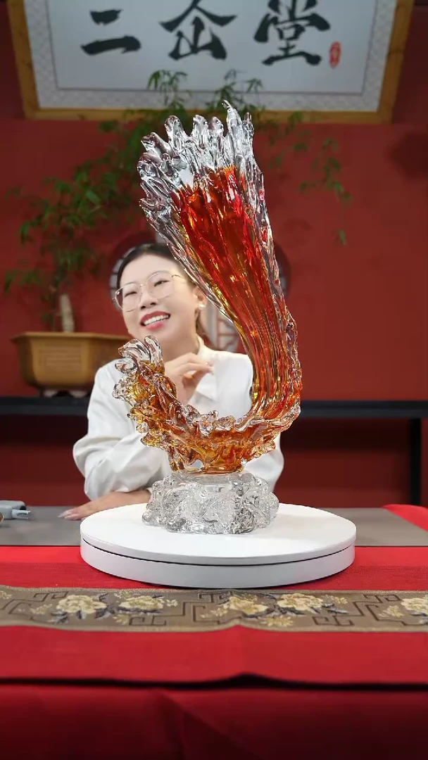 【闪购商品】琉璃手工艺品金红色风生水起高度67