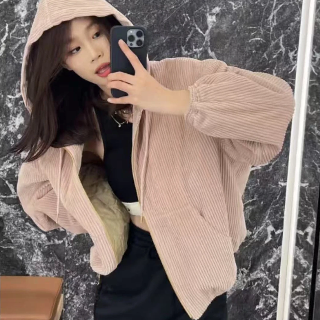 未使用 Celine/思琳 纯色灯芯绒拉链连帽外套