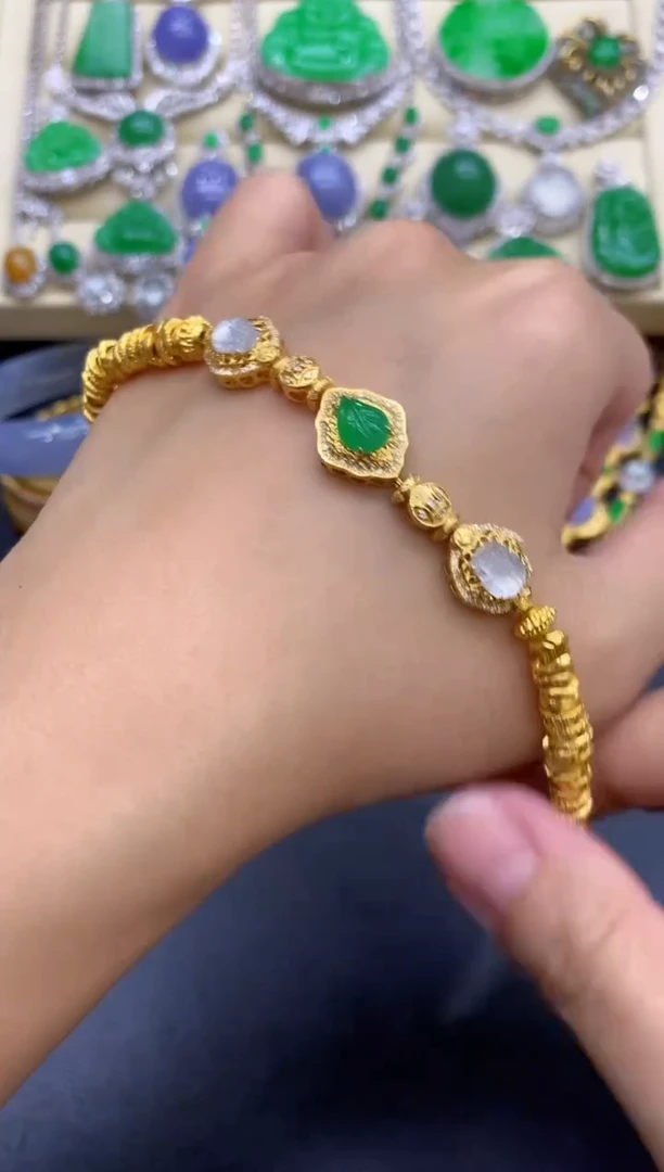 足金镶嵌手链翡翠409-中国好珍宝