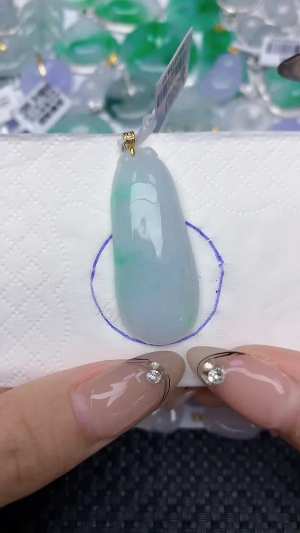 颈饰18K金镶嵌翡翠天然缅甸翡翠a货百元以上9元证书费自理