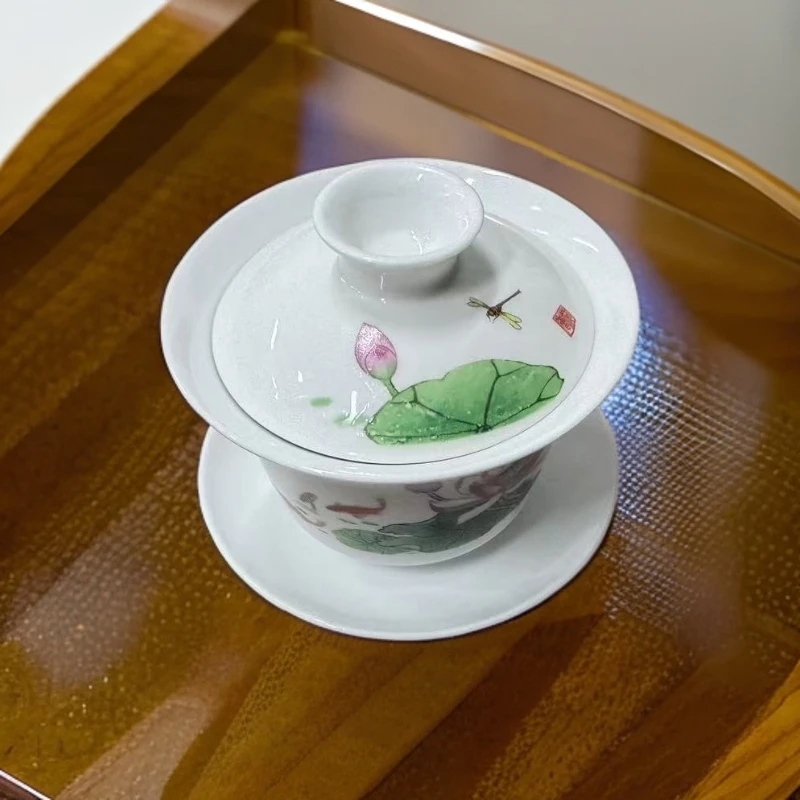 A01101/荷花盖碗/陶瓷