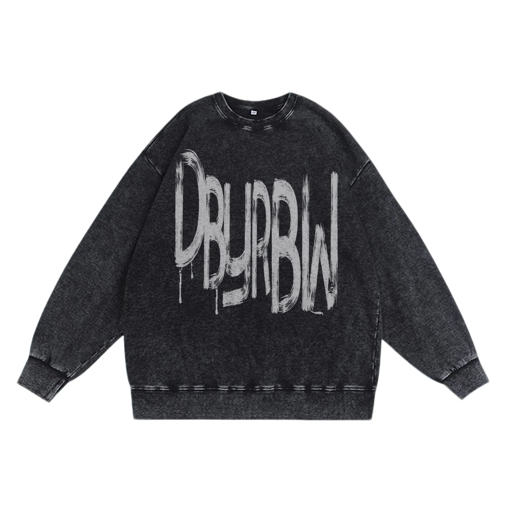 特大码300斤重磅加绒水洗做旧卫衣潮牌复古圆领加绒加厚宽松上衣