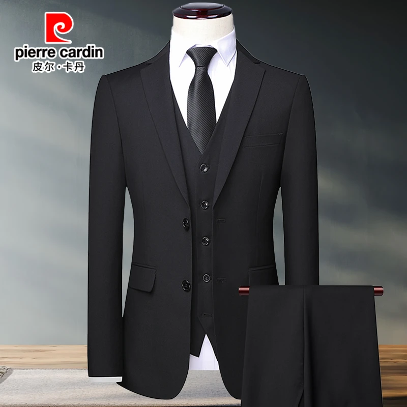 皮尔卡丹男士正装礼服西服男高档商务新郎三件套职业西装套装结婚