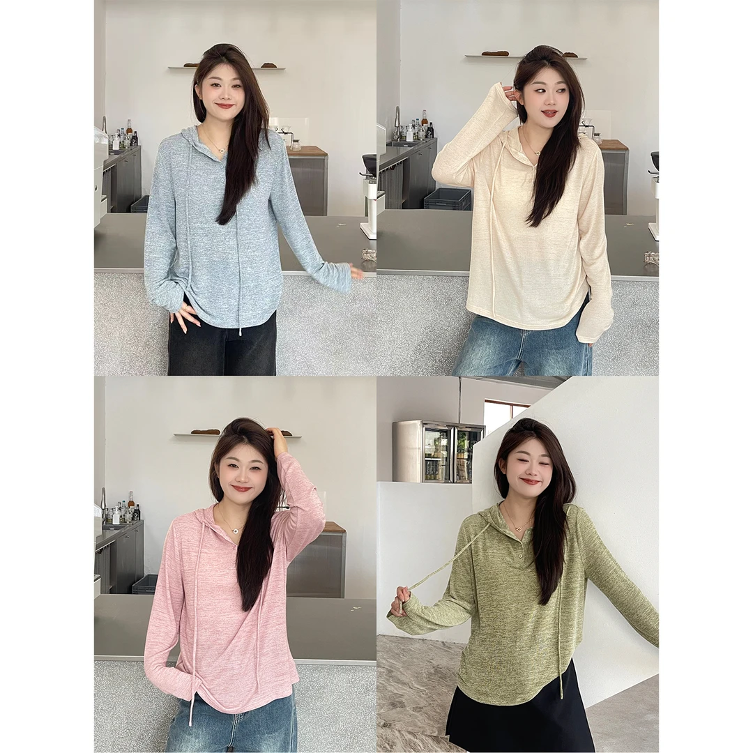 裂渡宣宣【假日告白】微胖大码女秋时尚百搭连帽显瘦针织衫ZY507F20