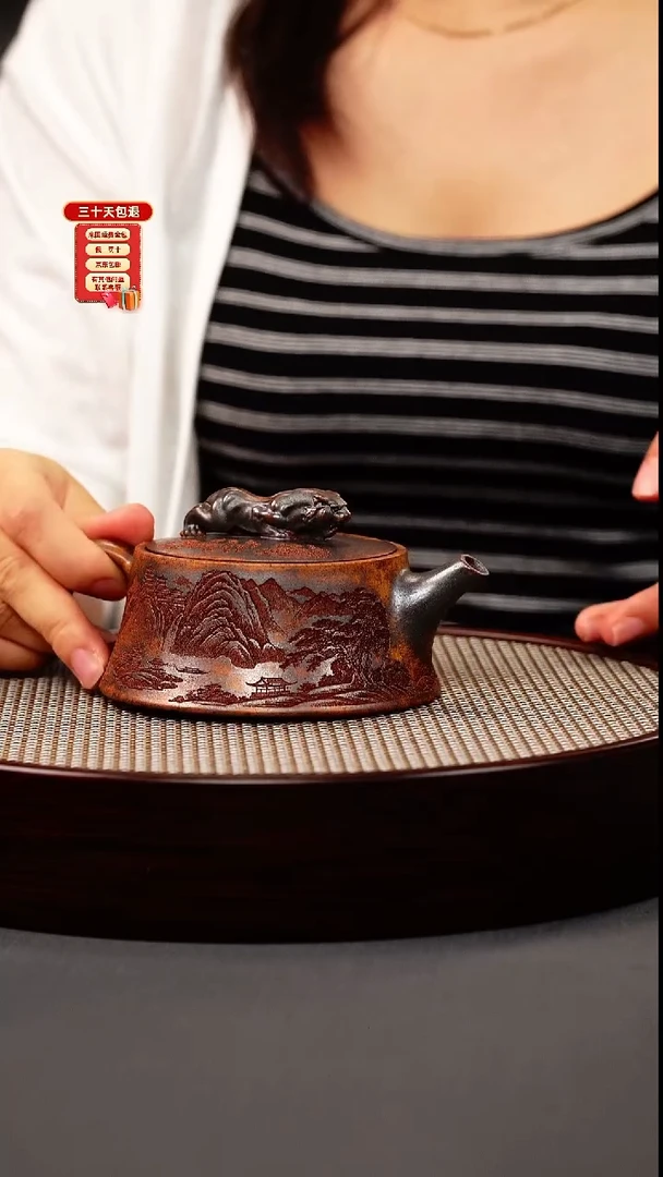 紫砂茶壶龙骨金砂 卧虎藏龙