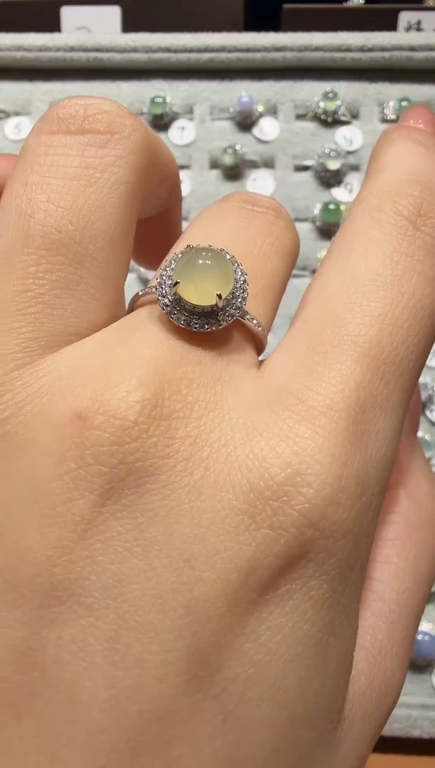 银S925镶嵌戒指翡翠925银镶缅甸A货翡翠戒指