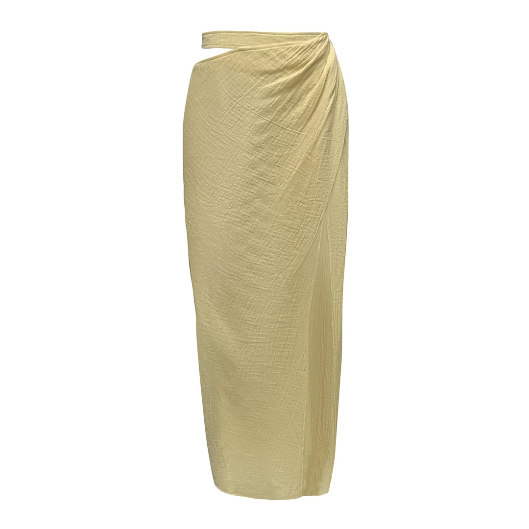 【AUTI SEMINARIO】25早春AS25SSSK07G001YE交叉打褶高开叉半裙