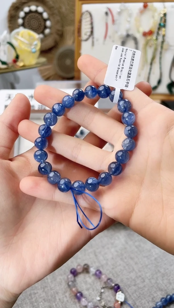 未镶嵌手串水晶桃**夭玉化蓝晶石8-9mm