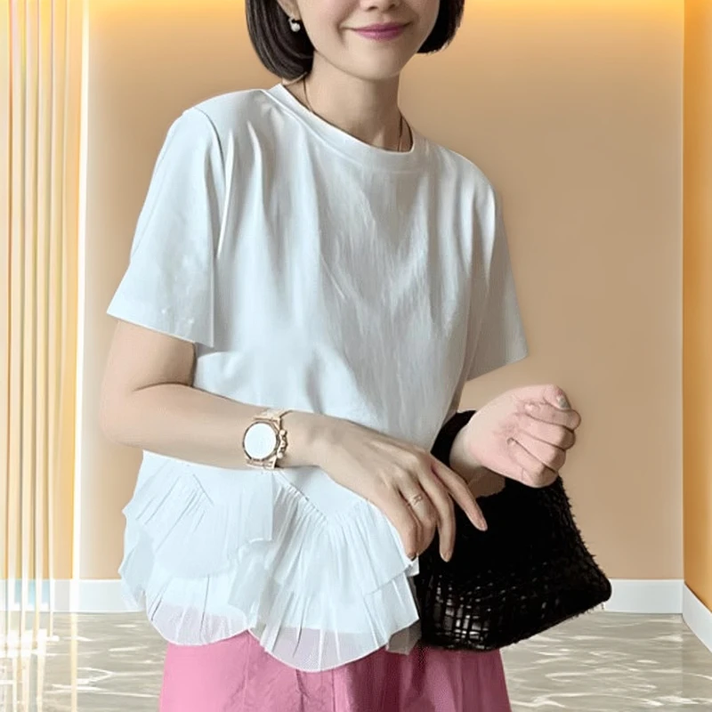 女装洋气时髦气质2025夏季新款设计感立体花朵蕾丝边短袖T恤女