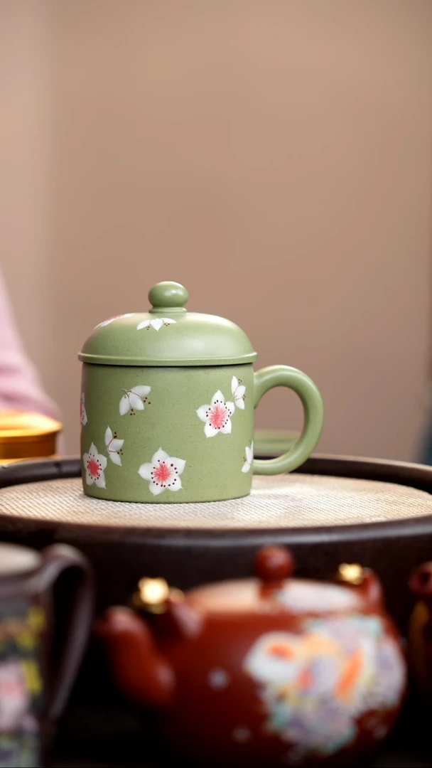 茶壶紫砂豆青砂五角花盖杯
