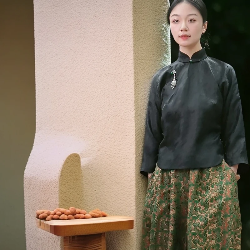 传统中式国风上衣桃花坞非遗莨纱香云纱新中式上衣传统中式