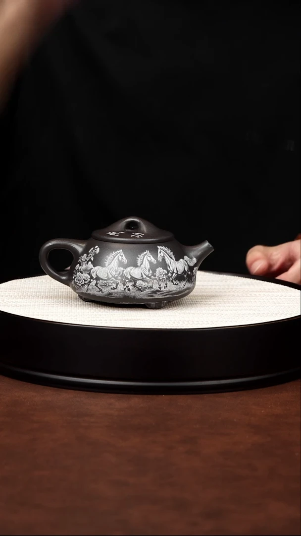 茶壶紫砂宜兴紫砂 拓白石黄 石瓢