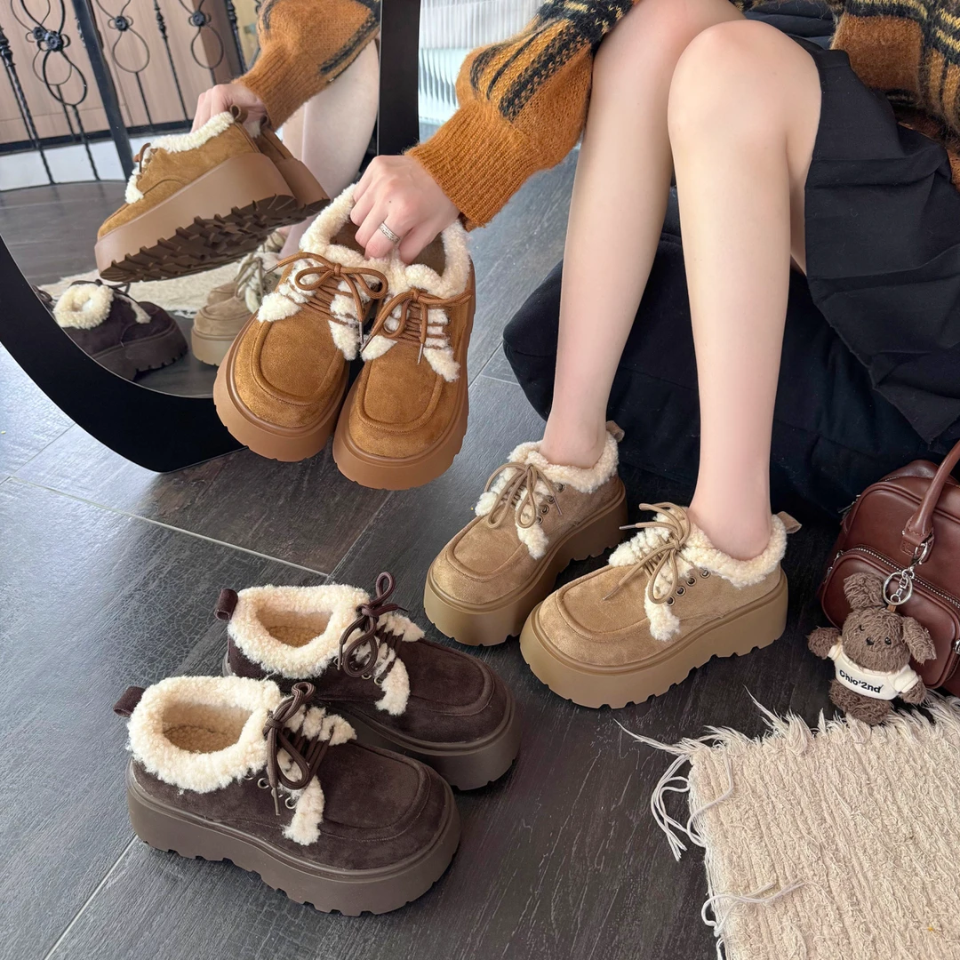 复古厚底增高勃肯鞋女款2025冬季新款加绒毛毛鞋时尚百搭保暖棉鞋