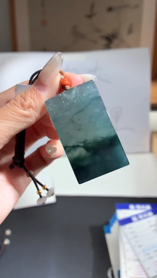 吊坠(不含链)18K金镶嵌翡翠无事牌