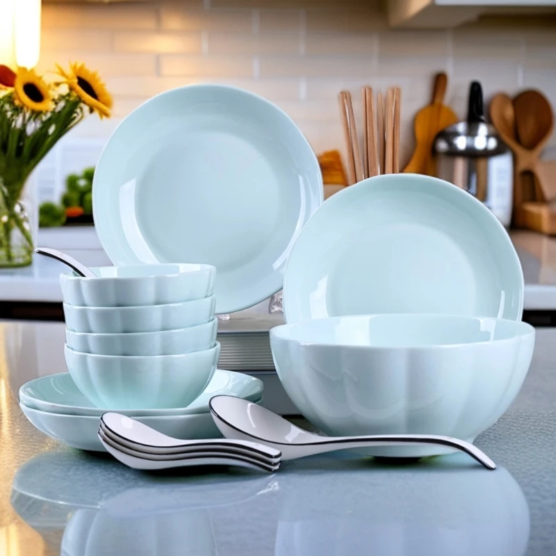 南瓜碗碟套装家用陶瓷北欧面汤碗简约碗筷盘组合餐具个性盘子微波