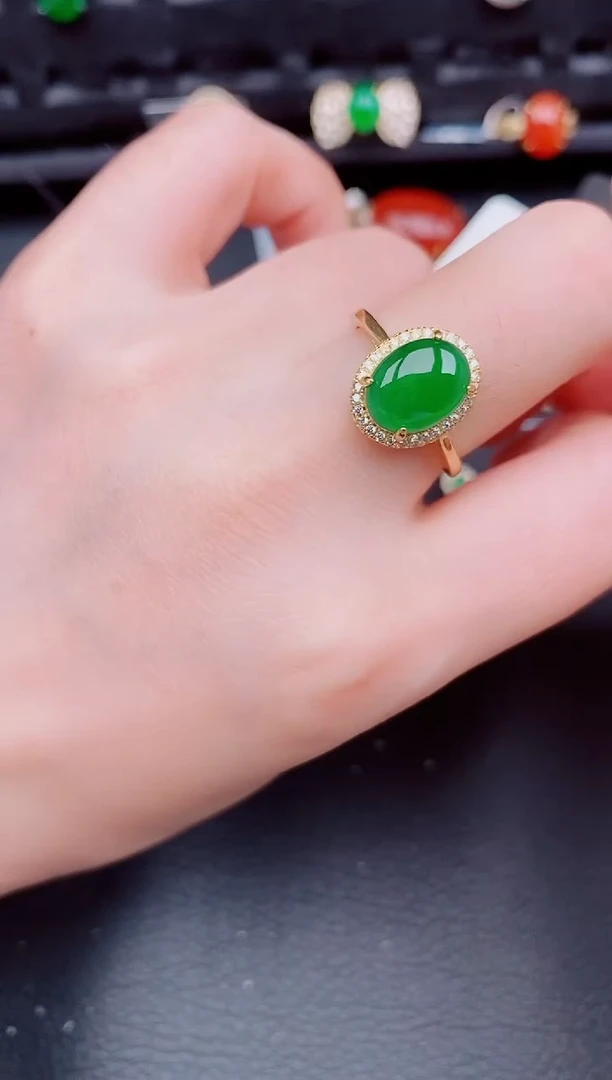 【闪购商品】翡翠戒指银S925镶嵌天然a货翡翠656