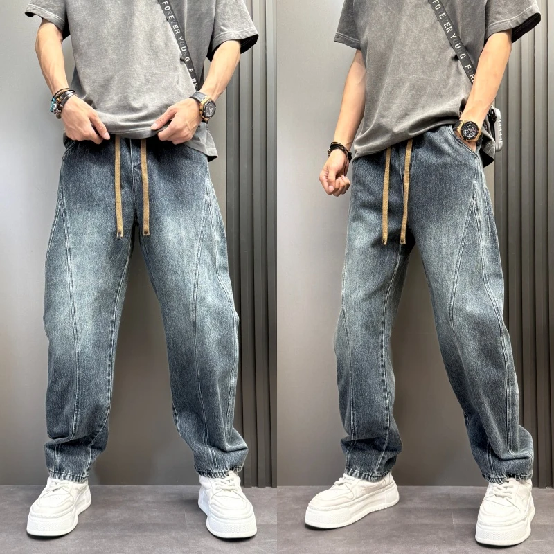 2025秋冬新款牛仔裤男士美式潮牌宽松直筒流光风男士美式宽松直筒