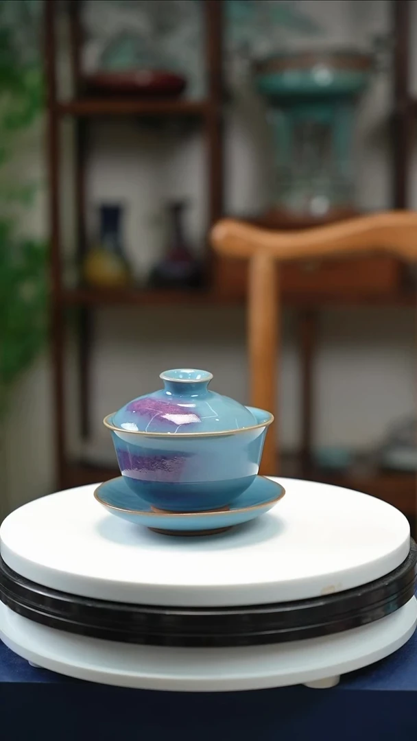钧瓷 天青三才盖碗