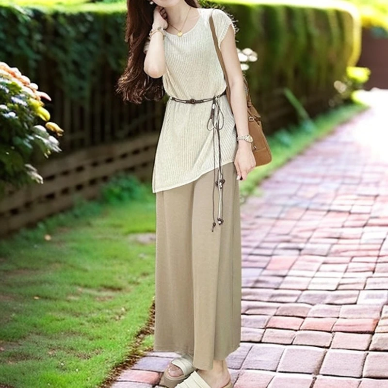 洋气套装镂空罩衫背心长裙两件套无袖连衣裙子女夏显瘦设计感韩版