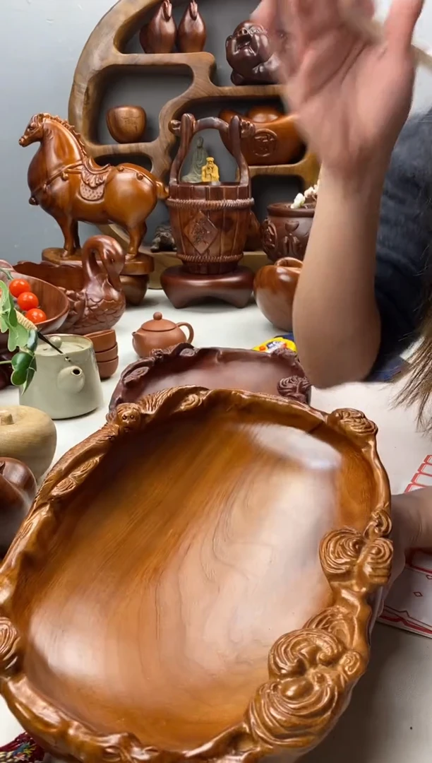 香樟木A19福临门果盆/尺寸