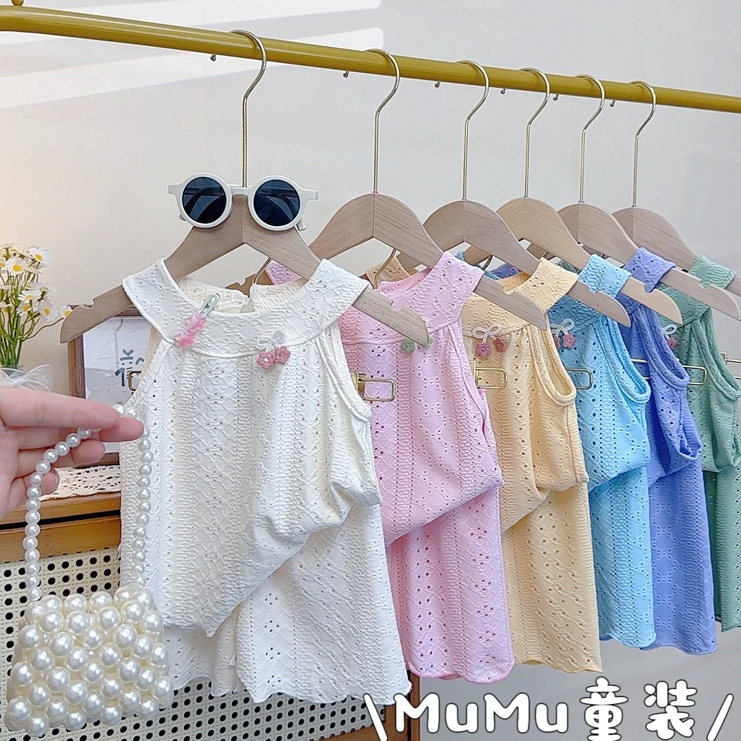 2025新款女童裙子夏天薄款套装女孩裙子透气公主裙洋气无袖套装