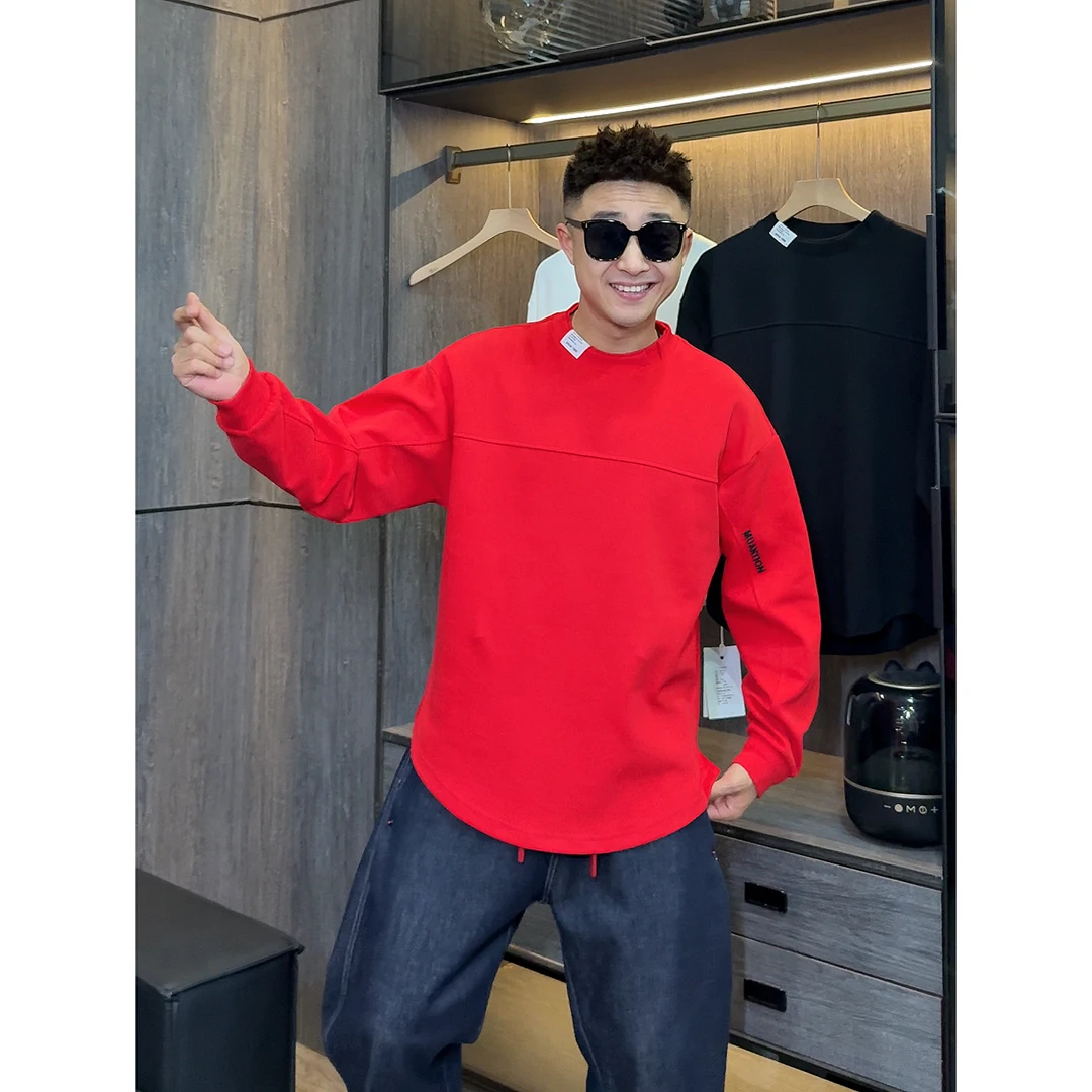 【语乐】YL-89262冬季厚款长袖T恤双圆领标宽松中缝拼接休闲卫衣