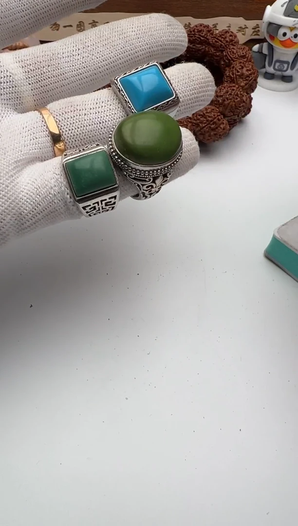 【闪购商品】绿松石戒指银S925镶嵌戒指三个