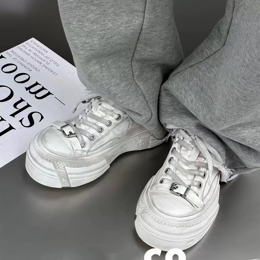 厚底透气小白鞋韩系百搭增高板鞋做旧2025春秋新款休闲脏脏女鞋子