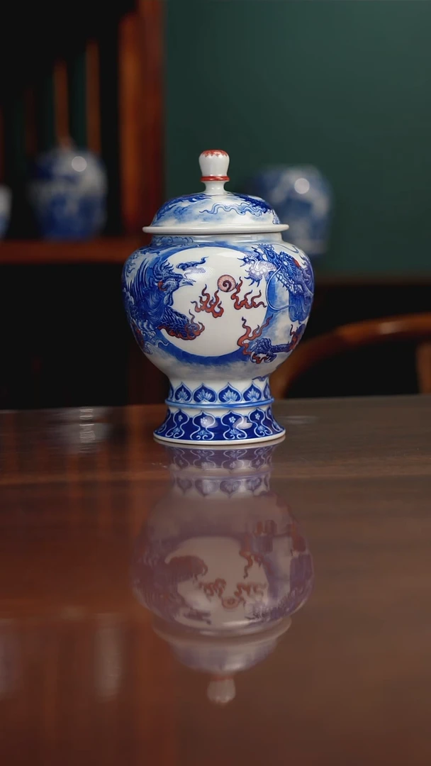 自成堂柴窑 龙凤茶叶罐