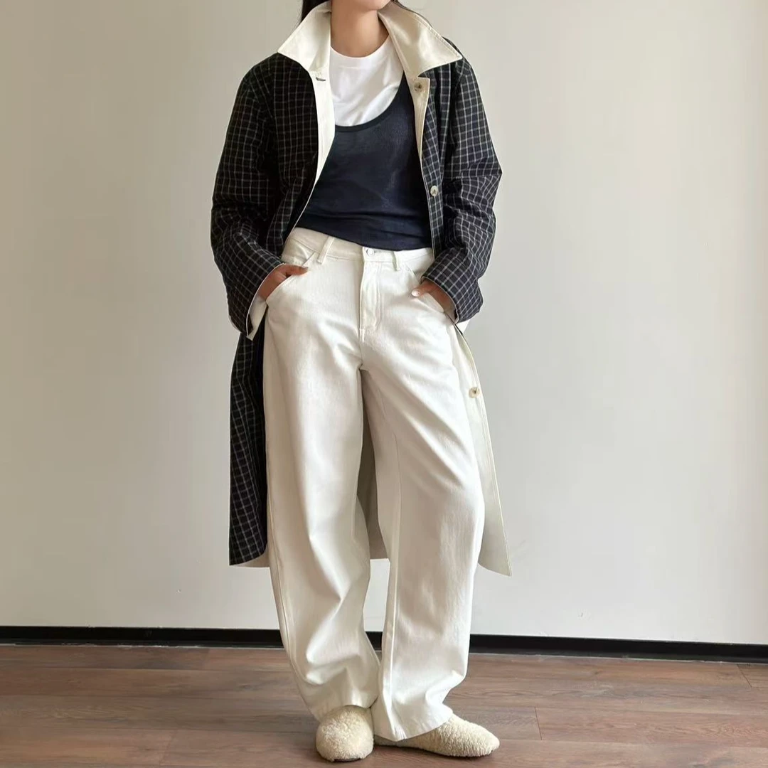 IN OASIS/芮生设计师品牌新款牛仔裤廓形软牛仔白牛百搭